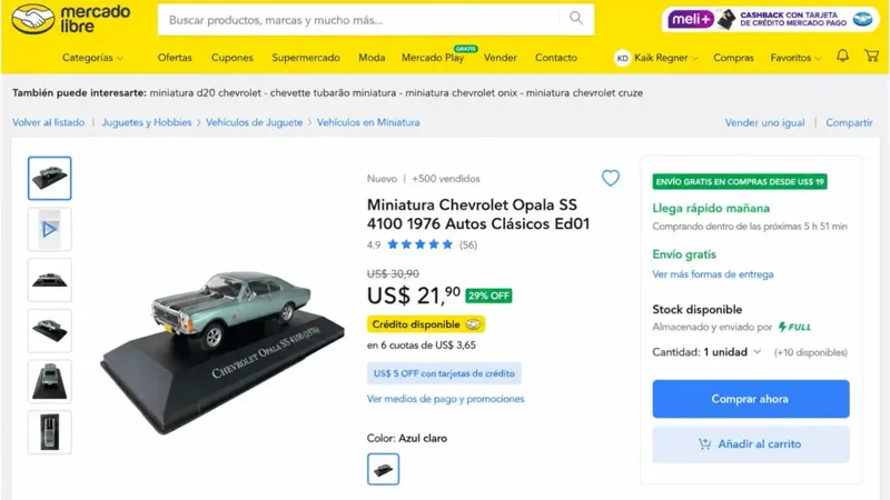 Anúncio de miniatura de carro à venda com preço no Mercado Livre