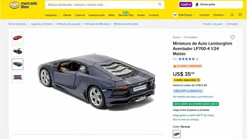Anúncio de miniatura de carro à venda com preço no Mercado Livre